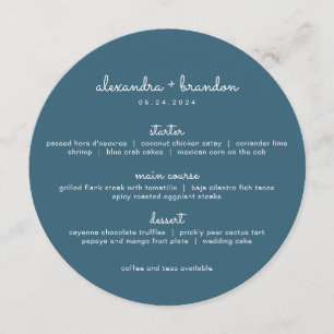 Simple Weathered Blue Round Wedding Menu