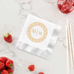 Simple Wedding 2 Initial Monogram VS Greek Key Fr Foil Napkins