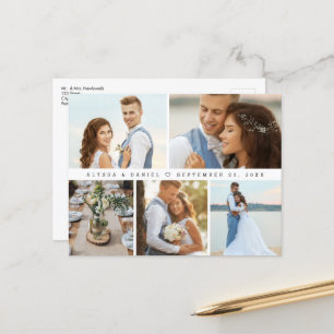 Simple Wedding 5 Photo Collage Postcard