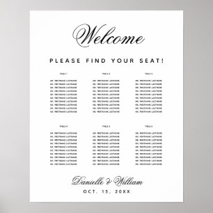 Simple Wedding 6 Table Black & White Seating Chart