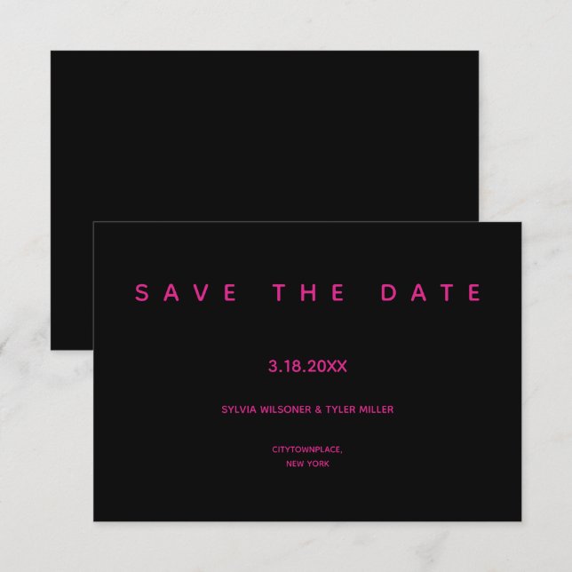Simple Wedding Black Minimalist Save The Date (Front/Back)