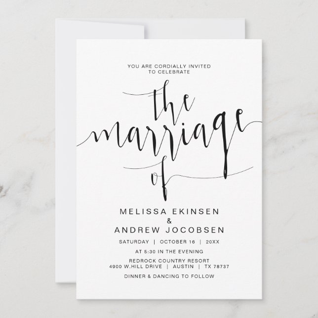 Simple Wedding Calligraphy, Black Script, Marriage Invitation (Front)