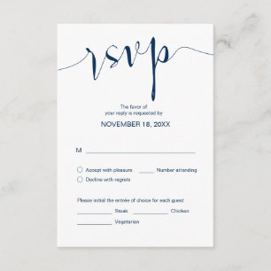 Simple Wedding Calligraphy, Navy Blue, Dinner RSVP Enclosure Card