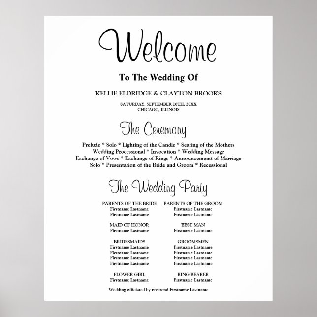 Simple Wedding Ceremony Program Sign (Front)