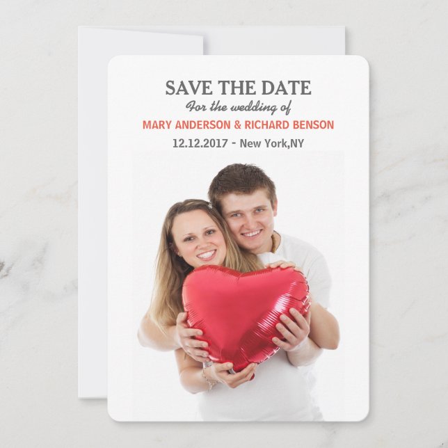 Simple Wedding Custom Photo Save the Date (Front)
