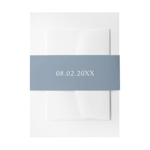Simple wedding date dusty blue belly band invitation belly band