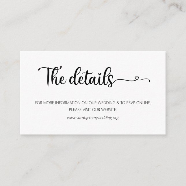 Simple Wedding Details Website Enclosure Card (Front)