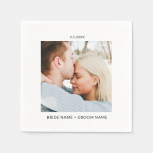 Simple Wedding Engagement Photo Names Date Napkin