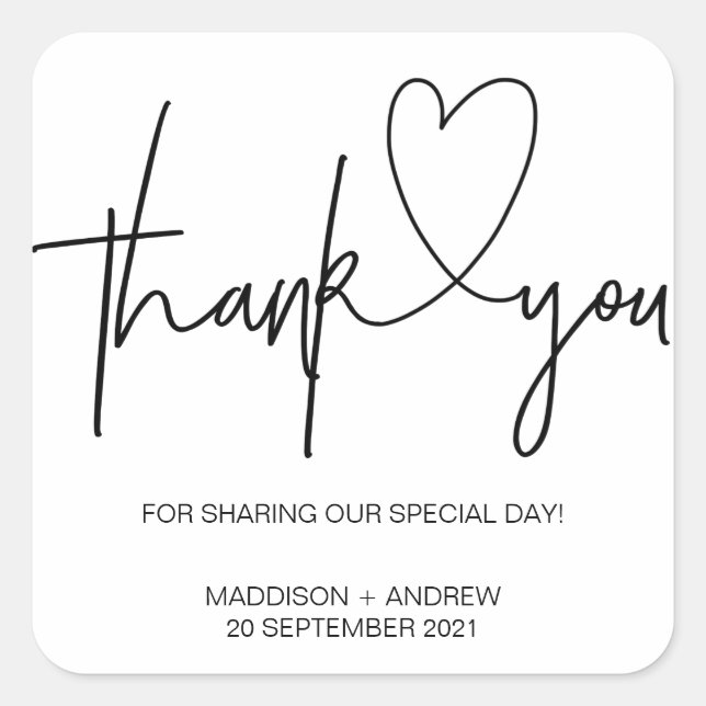 Simple Wedding Engagement Thank You Favour Square Sticker (Front)