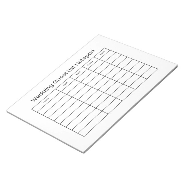 Simple Wedding Guest List Notepad (Angled)