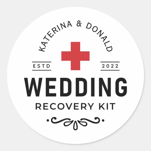 Simple Wedding Hangover Recovery Kit Classic Roun Classic Round Sticker (Front)