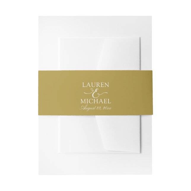 Simple Wedding Invitation Belly Band / Wrap | Gold (Front Example)
