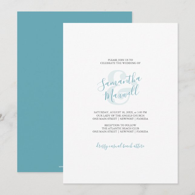 Simple Wedding Invitation Tropical Turquoise (Front/Back)
