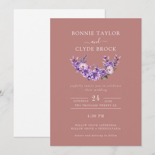 Simple Wedding Invite with Delicate Floral Art (Front/Back)