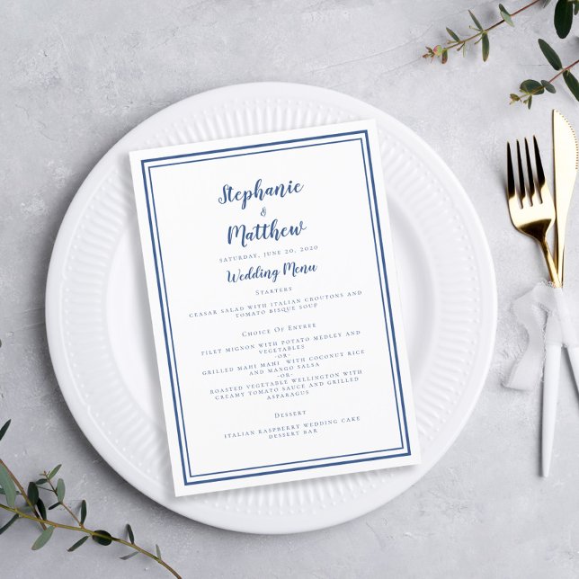 Simple Wedding Menu Classic Blue Chic Framed (Creator Uploaded)
