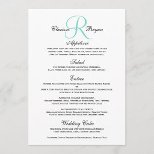 Simple Wedding Menu with Blue Monogram Initial #2