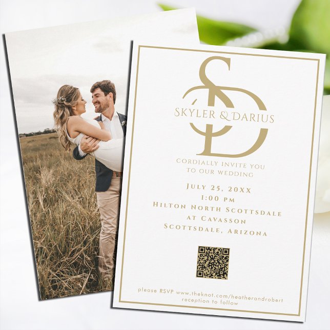 Simple Wedding Monogram Classic Minimal QR Code Invitation (Creator Uploaded)