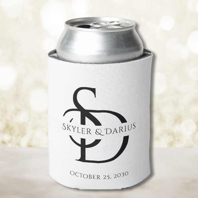 Simple Wedding Monogram Personalized With Name Can Cooler (Creator Uploaded)