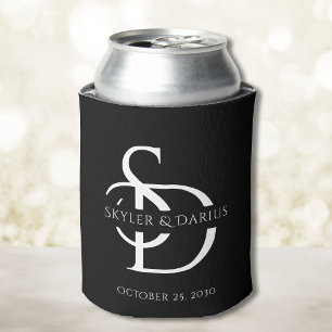 Simple Wedding Monogram Personalized With Name Can Cooler