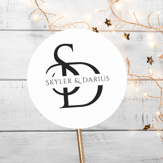 Simple Wedding Monogram Personalized With Name Classic Round Sticker (Creator Uploaded)