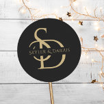 Simple Wedding Monogram Personalized With Name Classic Round Sticker<br><div class="desc">Elevate your wedding details with the Simple Wedding Monogram Personalized With Name Classic Round Sticker. These custom wedding monogram name stickers are designed to add a personalized, elegant touch to your special day. Featuring the bride and groom's initials in a sleek black and gold design, these round stickers are perfect...</div>