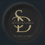 Simple Wedding Monogram Personalized With Name Paper Plate<br><div class="desc">Elevate your celebration with our Simple Wedding Monogram Personalized With Name Paper Plates, designed to add a touch of elegance to any event. Featuring a sophisticated black and gold colour scheme, these monogrammed plates are perfect for weddings, anniversaries, rehearsal dinners, or any special occasion where you want to make a...</div>