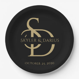 Simple Wedding Monogram Personalized With Name Paper Plate