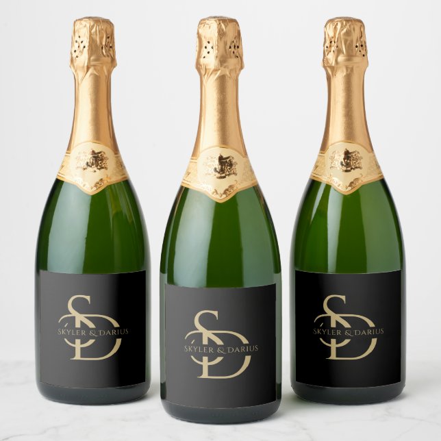 Simple Wedding Monogram Personalized With Name Sparkling Wine Label (Bottles)