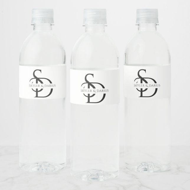Simple Wedding Monogram Personalized With Name Water Bottle Label (Bottles)