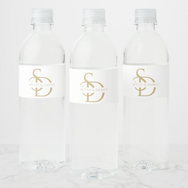 Simple Wedding Monogram Personalized With Name Water Bottle Label (Bottles)