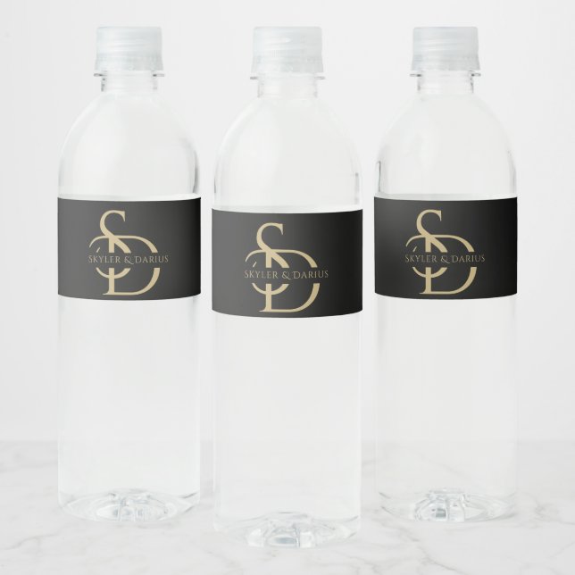 Simple Wedding Monogram Personalized With Name Water Bottle Label (Bottles)