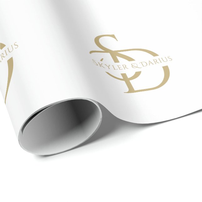 Simple Wedding Monogram Personalized With Name Wrapping Paper (Roll Corner)