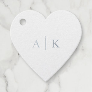 Simple Wedding Monogram Real Silver Foil Heart Favour Tags
