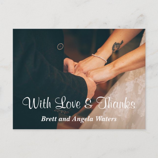 Simple Wedding Photo Love & Thanks Postcard (Front)