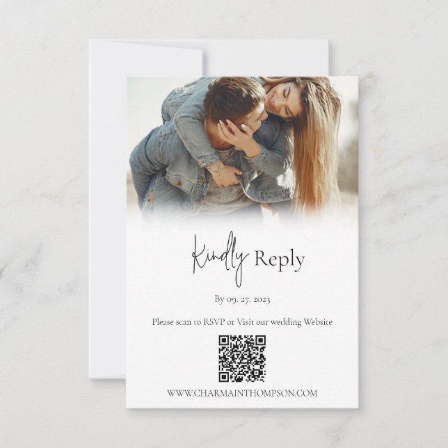 Simple Wedding Photo QR Code RSVP Card (Front)
