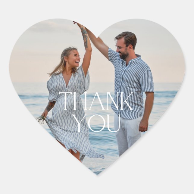 Simple Wedding Photo Thank You Favour Heart Sticker (Front)