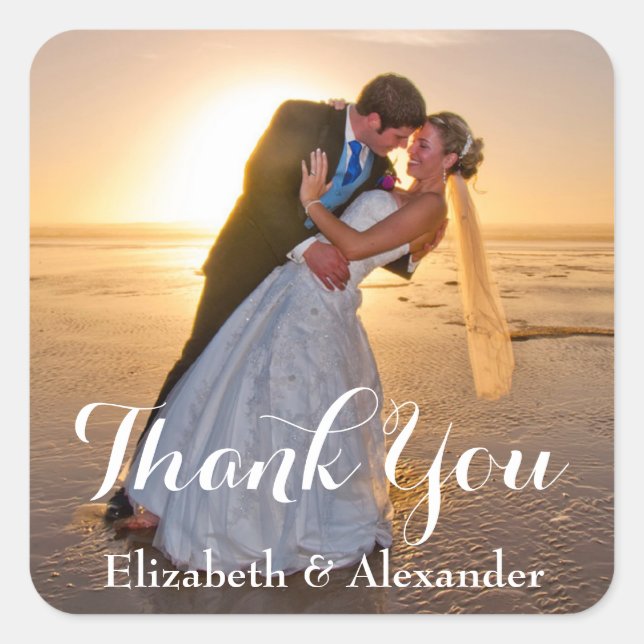 Simple Wedding Photo Thank You sticker (Front)