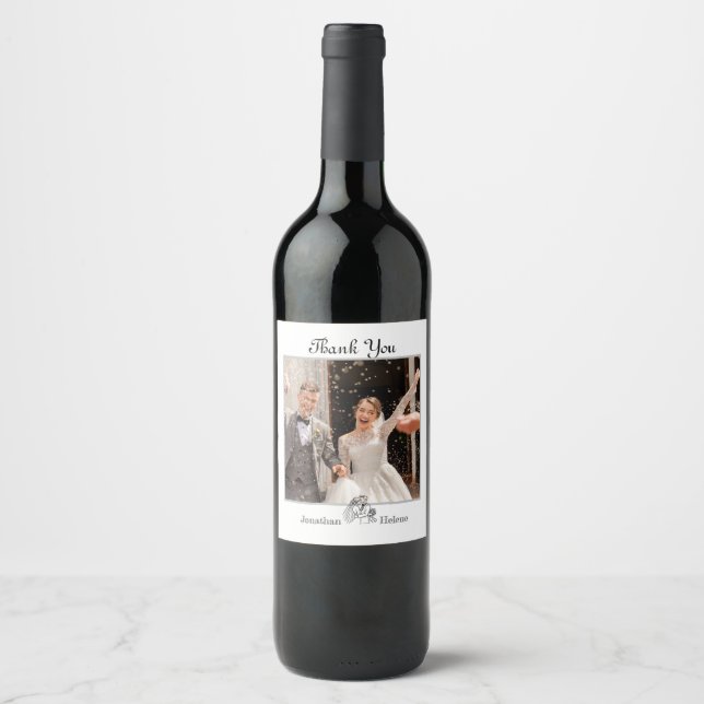 Simple Wedding Photo Wine Label and thank you text (Front)