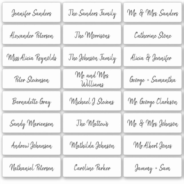 Simple wedding place card guest names script (Front)