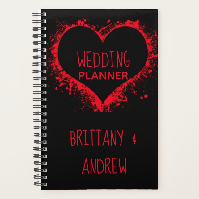 Simple Wedding planner Noir Rouge Coeurs joints (Devant)