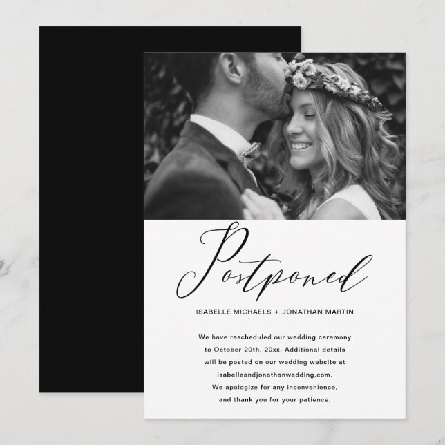Simple Wedding Postponement New Date Photo Announcement (Front/Back)