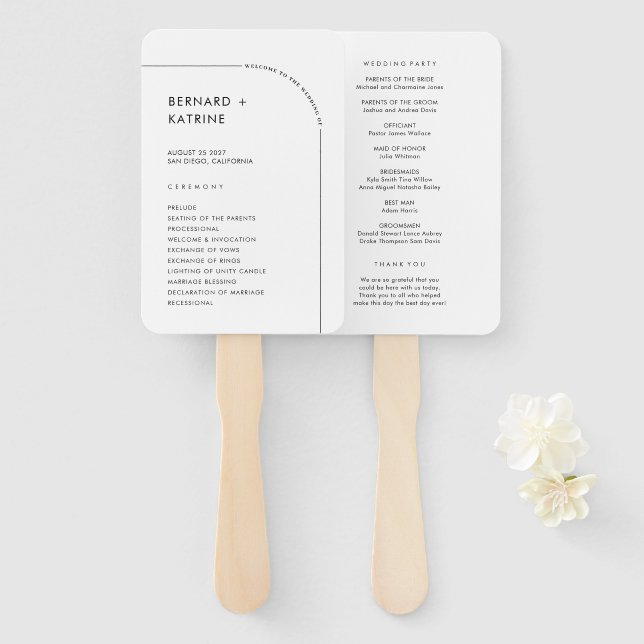 Simple  Wedding Program Hand Fan (Front and Back)