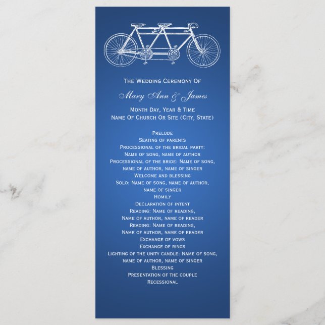 Simple Wedding Program Tandem Bike Blue (Front)