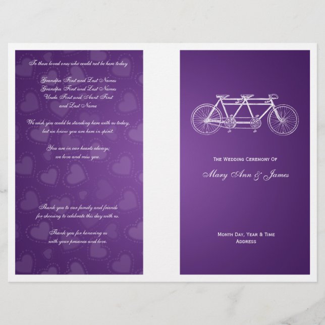 Simple Wedding Program Tandem Bike Purple (Front)