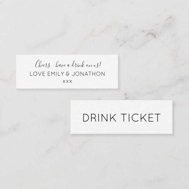 Simple Wedding Reception Black White Drinks Ticket (Front/Back)