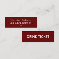 Simple Wedding Reception Burgundy Drink Ticket