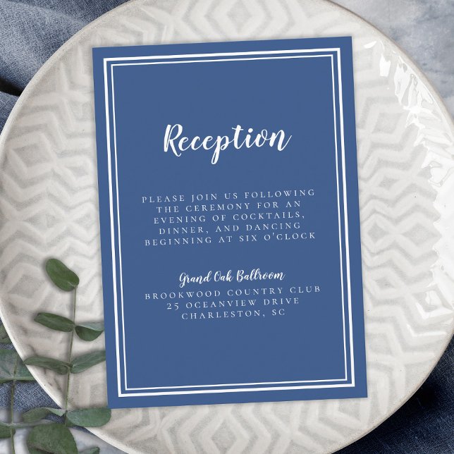 Simple Wedding Reception Classic Blue White Frame Enclosure Card (Simple Wedding Reception Classic Blue White Frame Enclosure Card)
