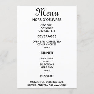 Elegant Script Dinner Menus Zazzle Ca