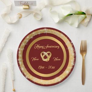 Simple Wedding Rings Customize Gold Anniversary Paper Plate