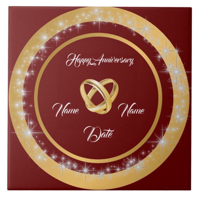 Simple Wedding Rings Customize Gold Anniversary  Tile (Front)